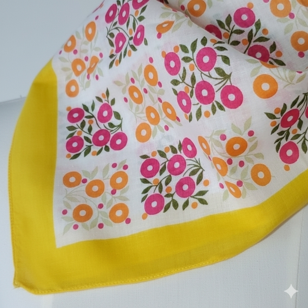 Bandana 21" Square Cotton Handkerchief Yellow Pink Orange Floral Color Headscarf - Picture 6 of 7